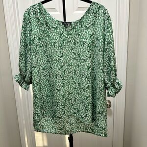 Well Worn Green and White Patterned Blouse